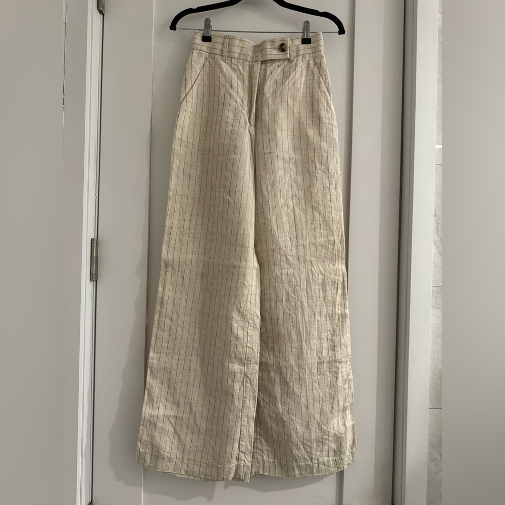 H&M Linen Pinstripe Wide-Leg Pants | High Waisted | Size 2